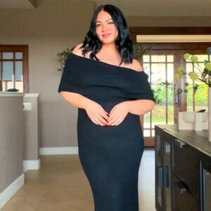 Black Heavy Brushed Rib Sleeveless Bardot Maxi Dress